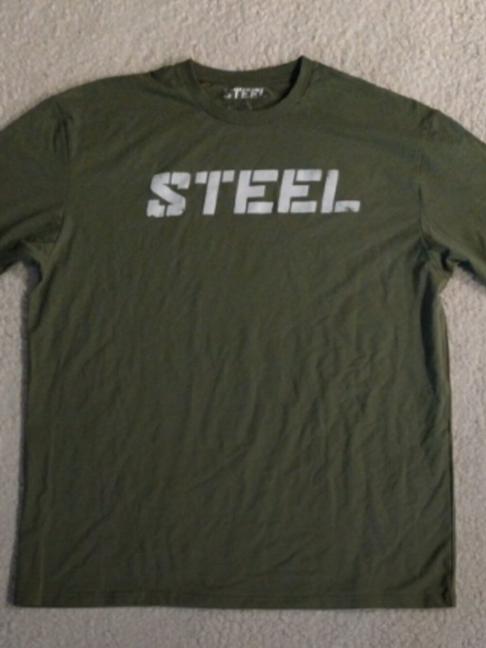 NWOT Steel Supplements Size XL Olive Green Short Sleeve Tee Shirt American Flag